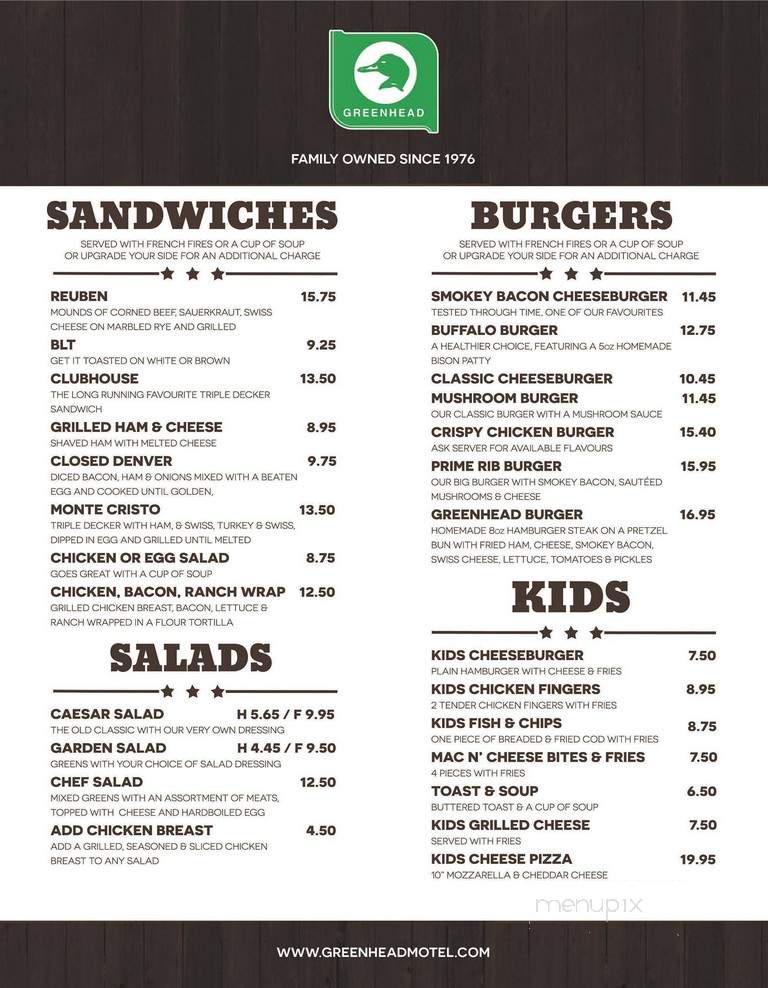 Greenhead Motel & Restaurant - Provost, AB menu_pic