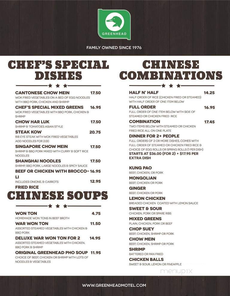 Greenhead Motel & Restaurant - Provost, AB menu_pic