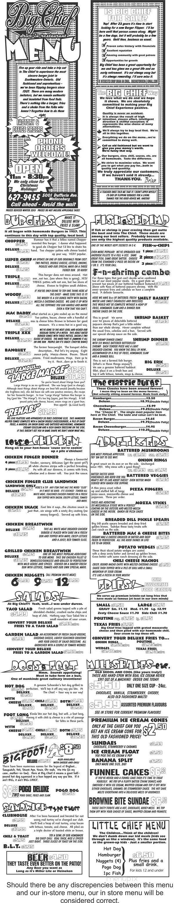 Big Chief Drive-In - Wallaceburg, ON menu_pic