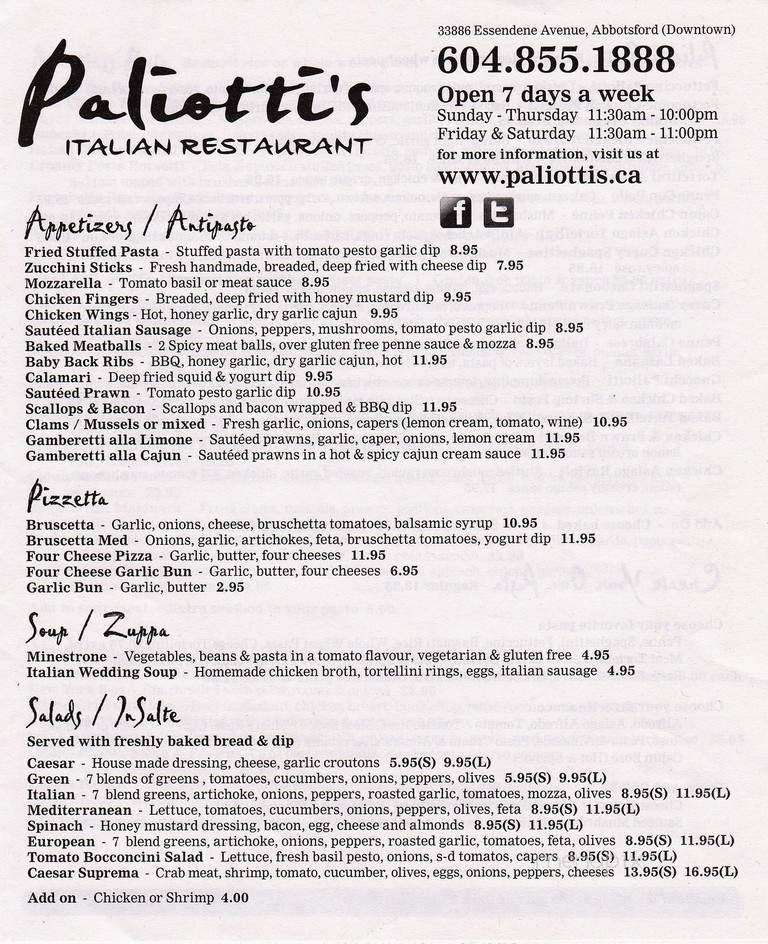Paliottis Italian Restaurant - Abbotsford, BC