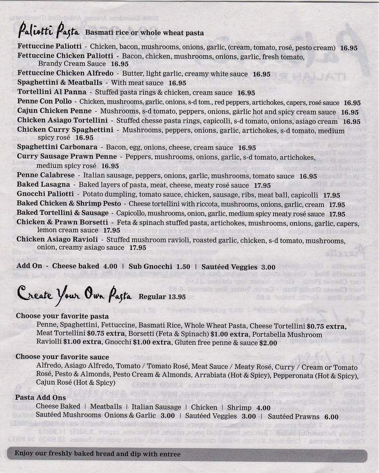 Paliottis Italian Restaurant - Abbotsford, BC menu_pic