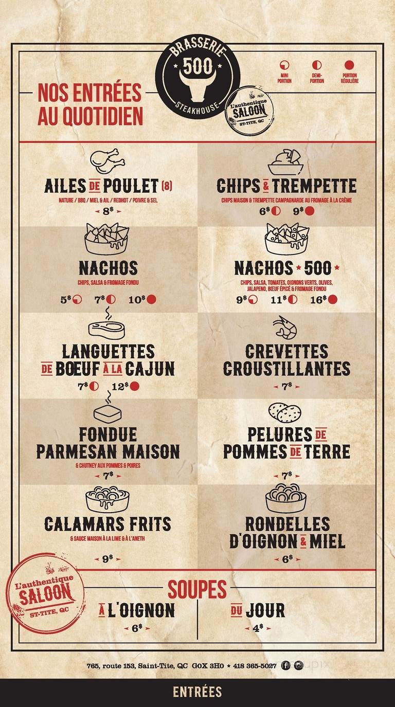 Brasserie 500 Inc - Saint-Tite, QC menu_pic
