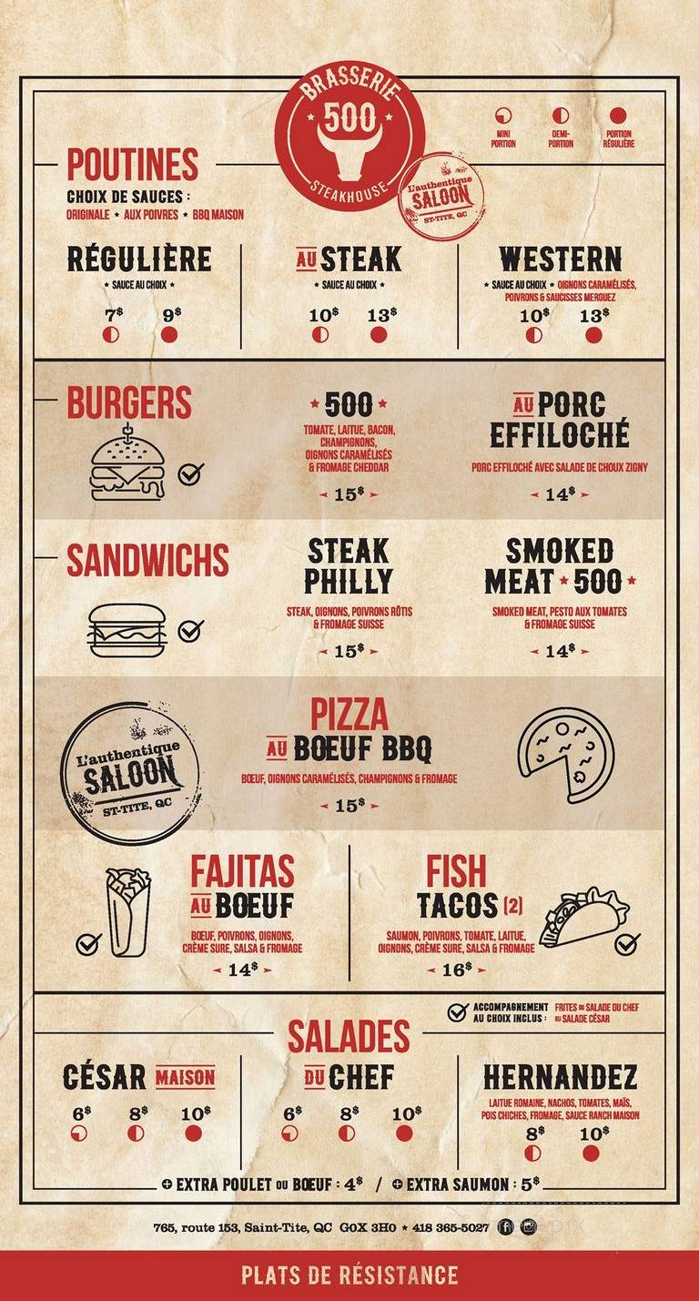 Brasserie 500 Inc - Saint-Tite, QC menu_pic