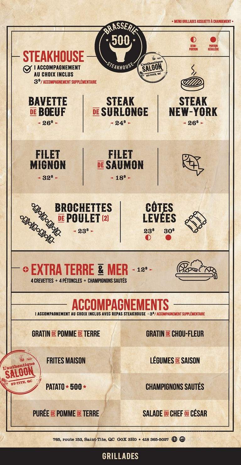 Brasserie 500 Inc - Saint-Tite, QC menu_pic