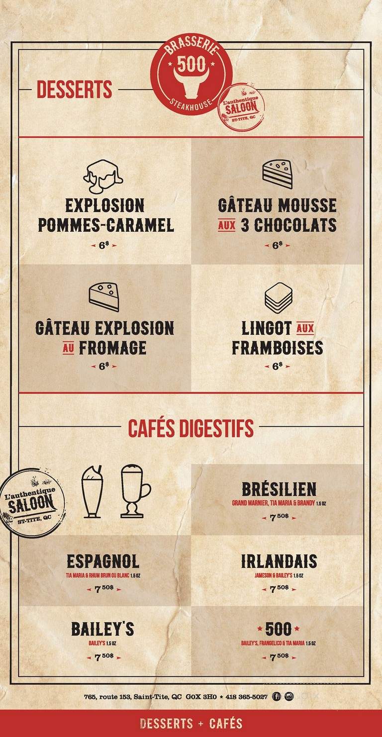 Brasserie 500 Inc - Saint-Tite, QC menu_pic