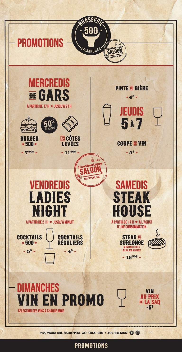 Brasserie 500 Inc - Saint-Tite, QC menu_pic