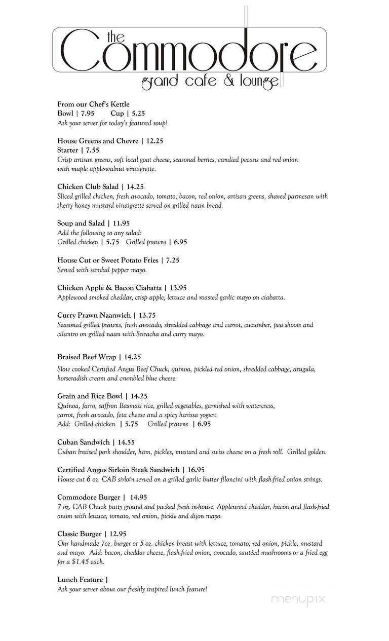 The Commodore Grand Cafe & Lounge - Kamloops, BC menu_pic