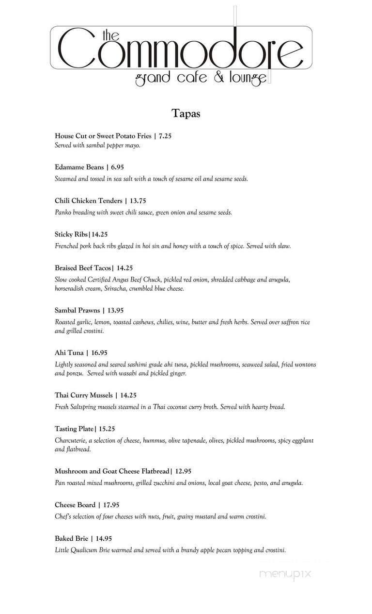 The Commodore Grand Cafe & Lounge - Kamloops, BC menu_pic