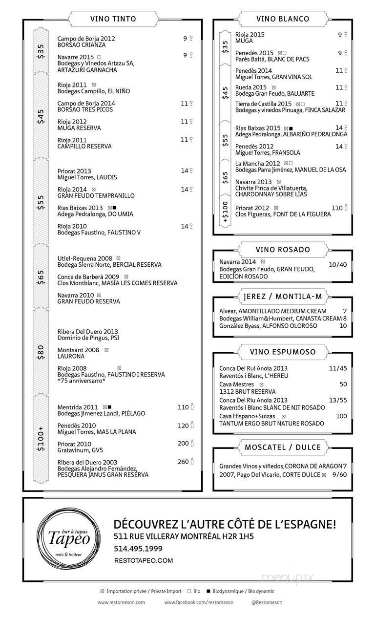El Meson Espagnol - Montreal, QC menu_pic