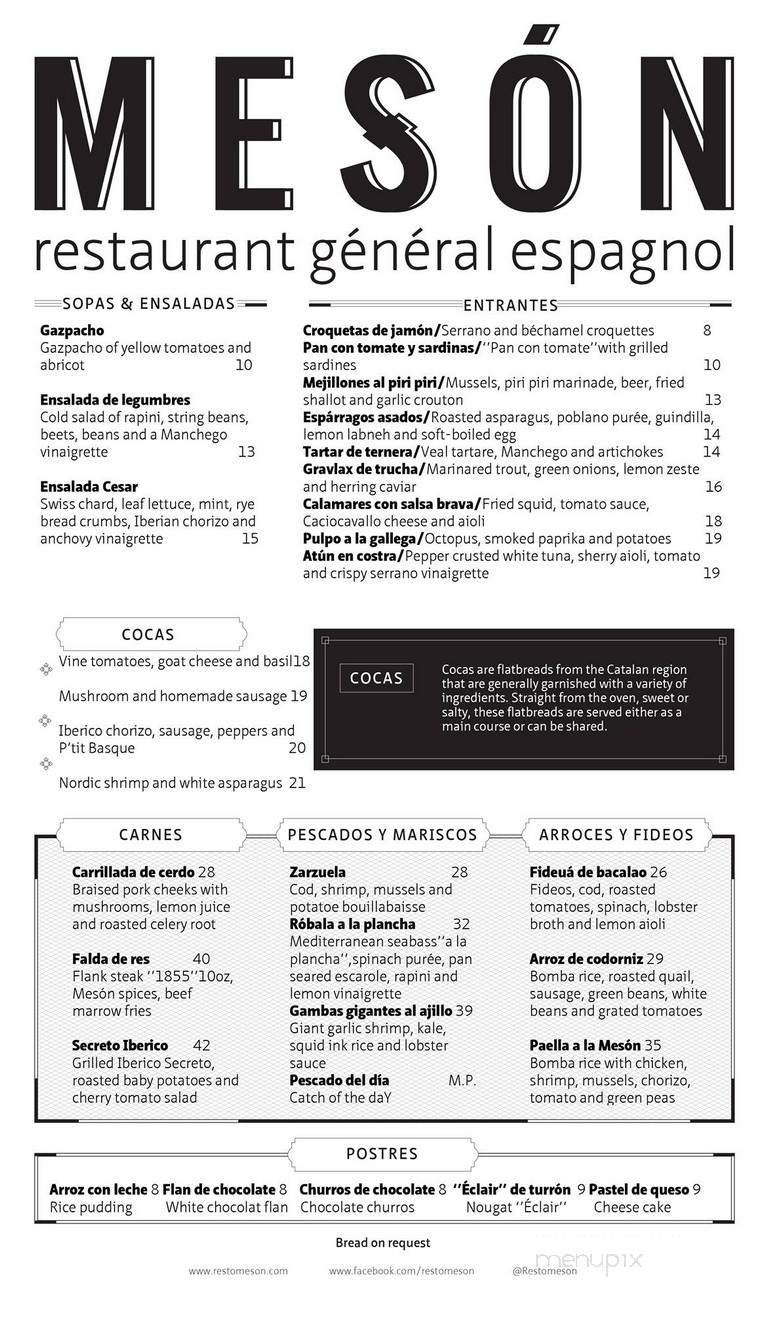 El Meson Espagnol - Montreal, QC menu_pic