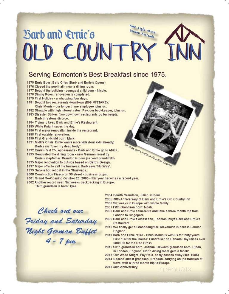 Barb & Ernie's Restaurant - Edmonton, AB menu_pic