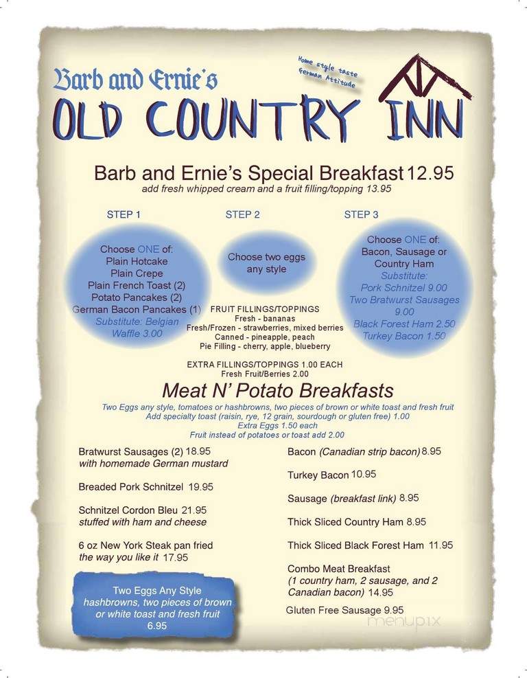 Barb & Ernie's Restaurant - Edmonton, AB menu_pic