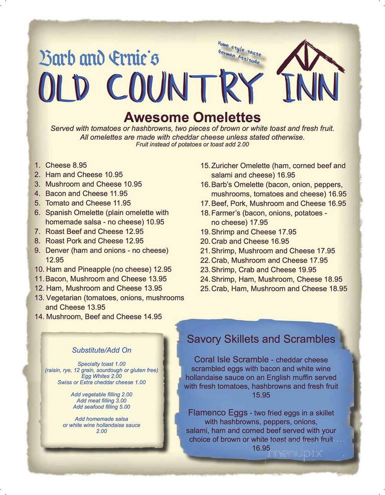 Barb & Ernie's Restaurant - Edmonton, AB menu_pic