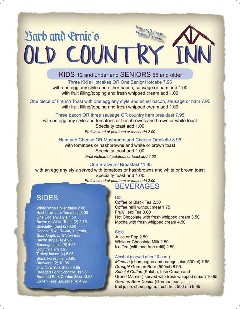 Barb & Ernie's Restaurant - Edmonton, AB menu_pic