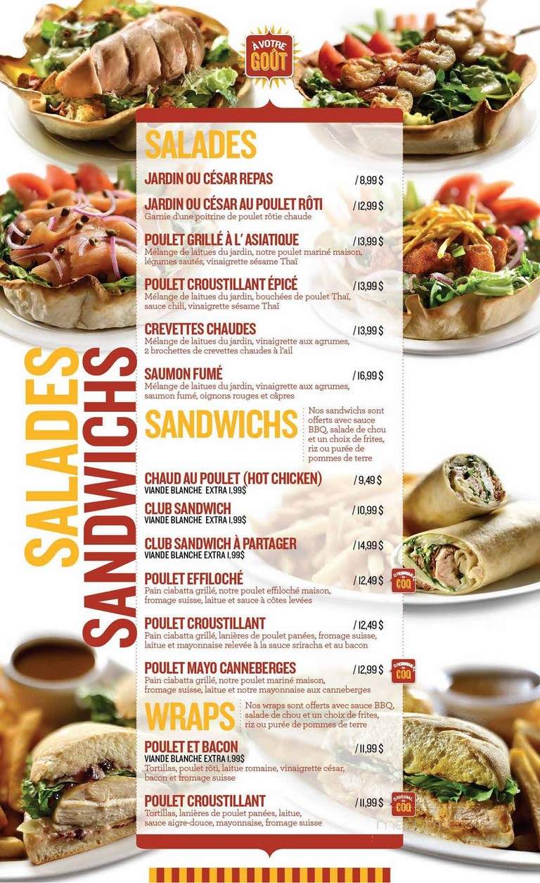 Les Restaurants Le Coq Roti - Chicoutimi, QC menu_pic