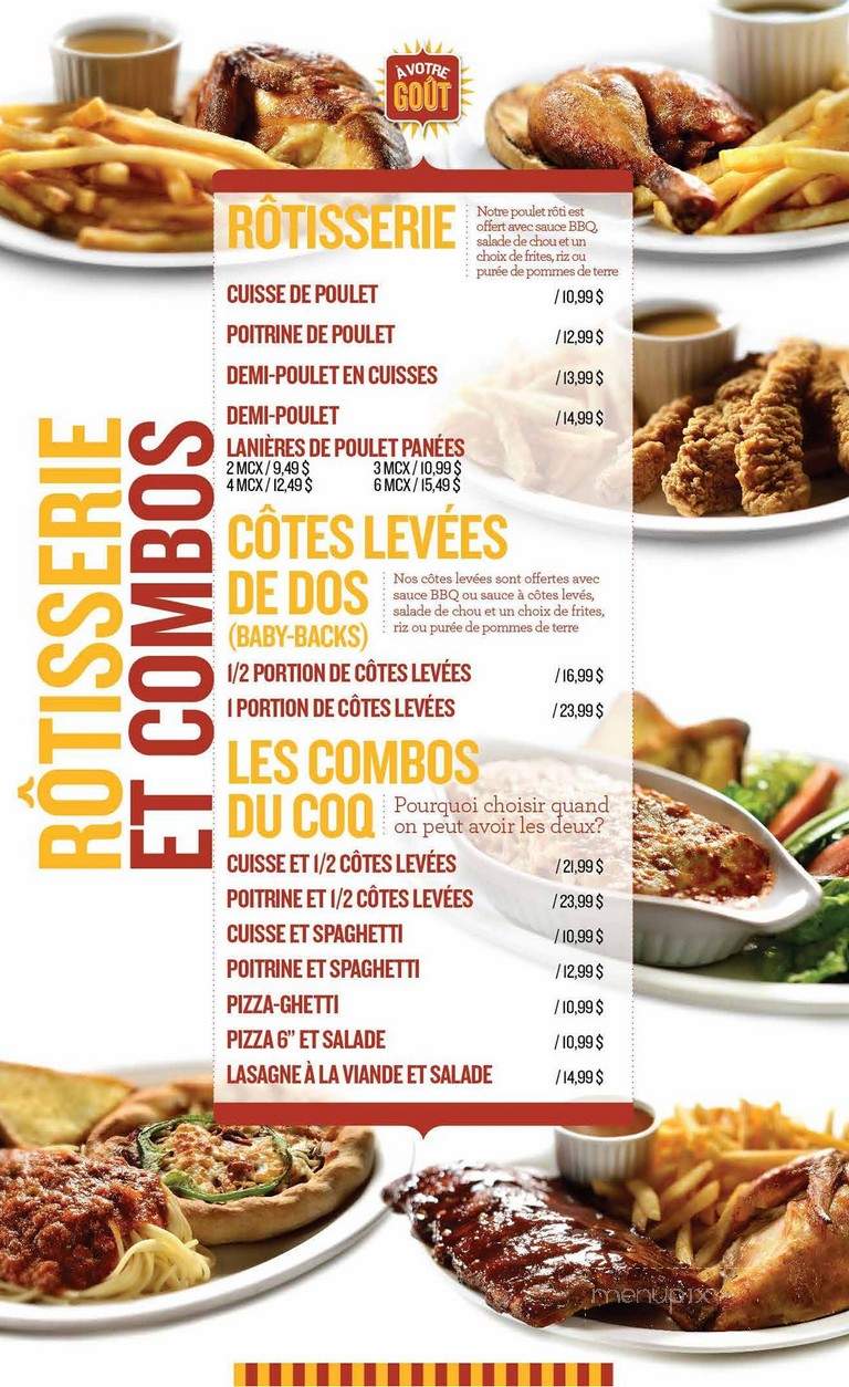 Les Restaurants Le Coq Roti - Chicoutimi, QC menu_pic