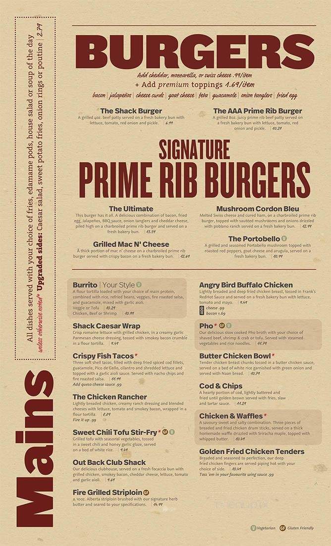 Outback Shack Bar & Grill - London, ON menu_pic