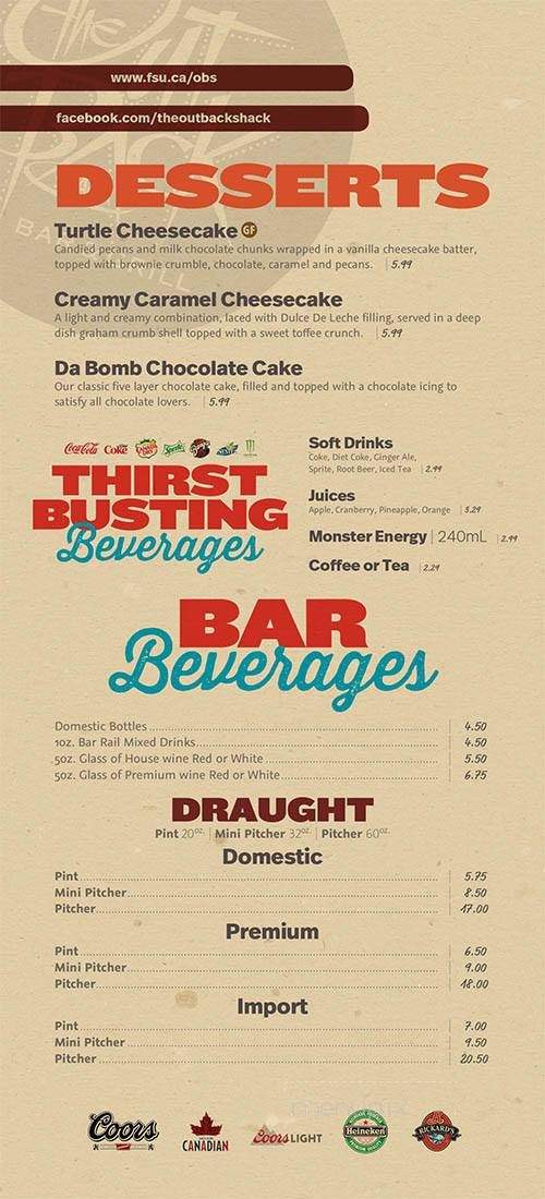 Outback Shack Bar & Grill - London, ON menu_pic