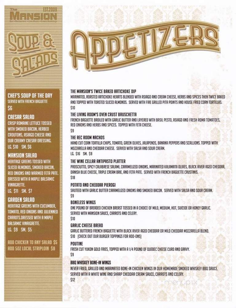 The Mansion - Kingston, ON menu_pic