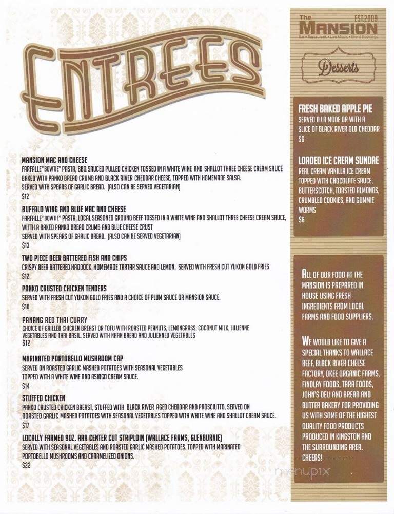 The Mansion - Kingston, ON menu_pic