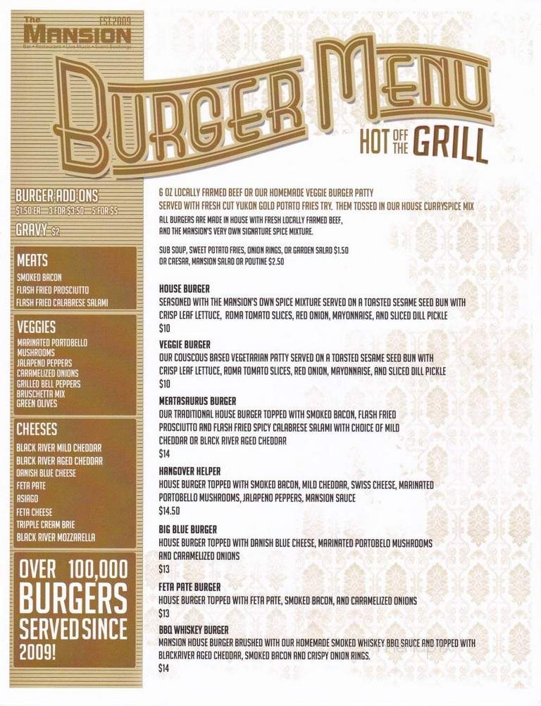 The Mansion - Kingston, ON menu_pic