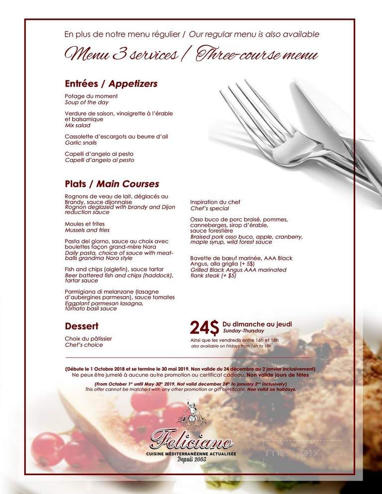 Feliciano - Saint-Sauveur-Des-Monts, QC menu_pic