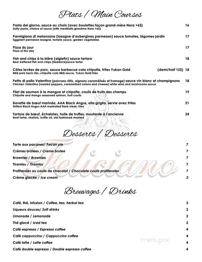 Feliciano - Saint-Sauveur-Des-Monts, QC menu_pic