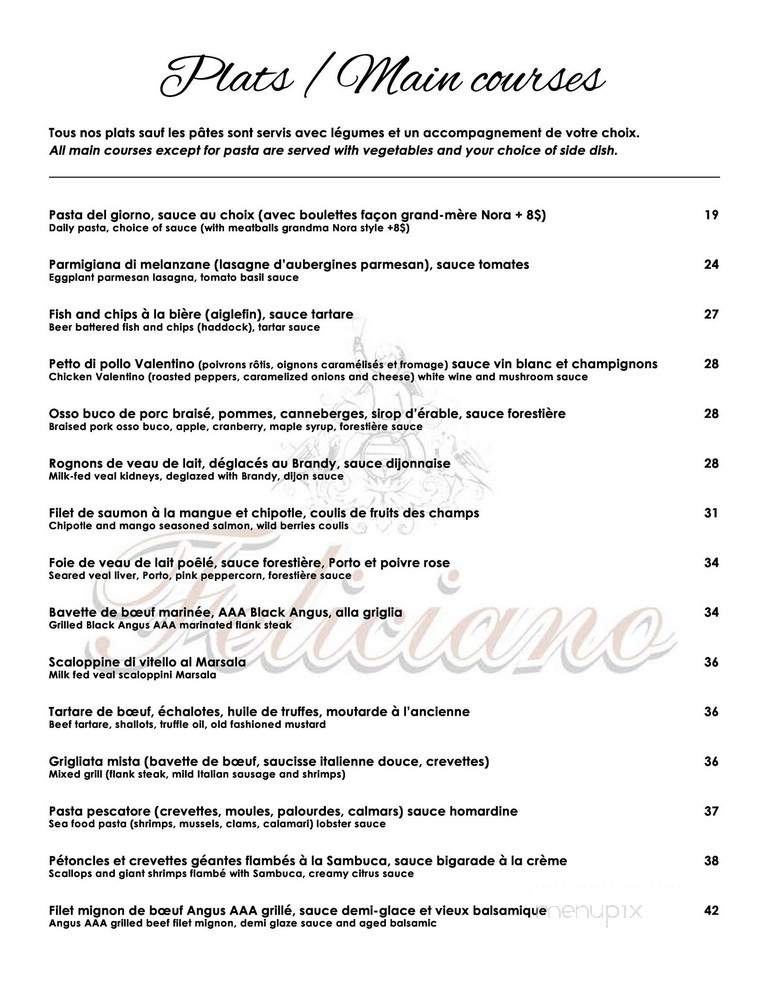 Feliciano - Saint-Sauveur-Des-Monts, QC menu_pic