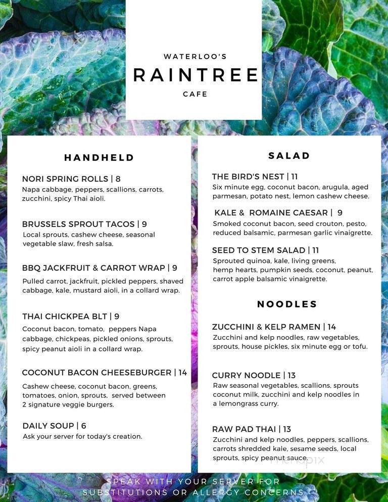 Raintree Cafe - Waterloo, ON menu_pic