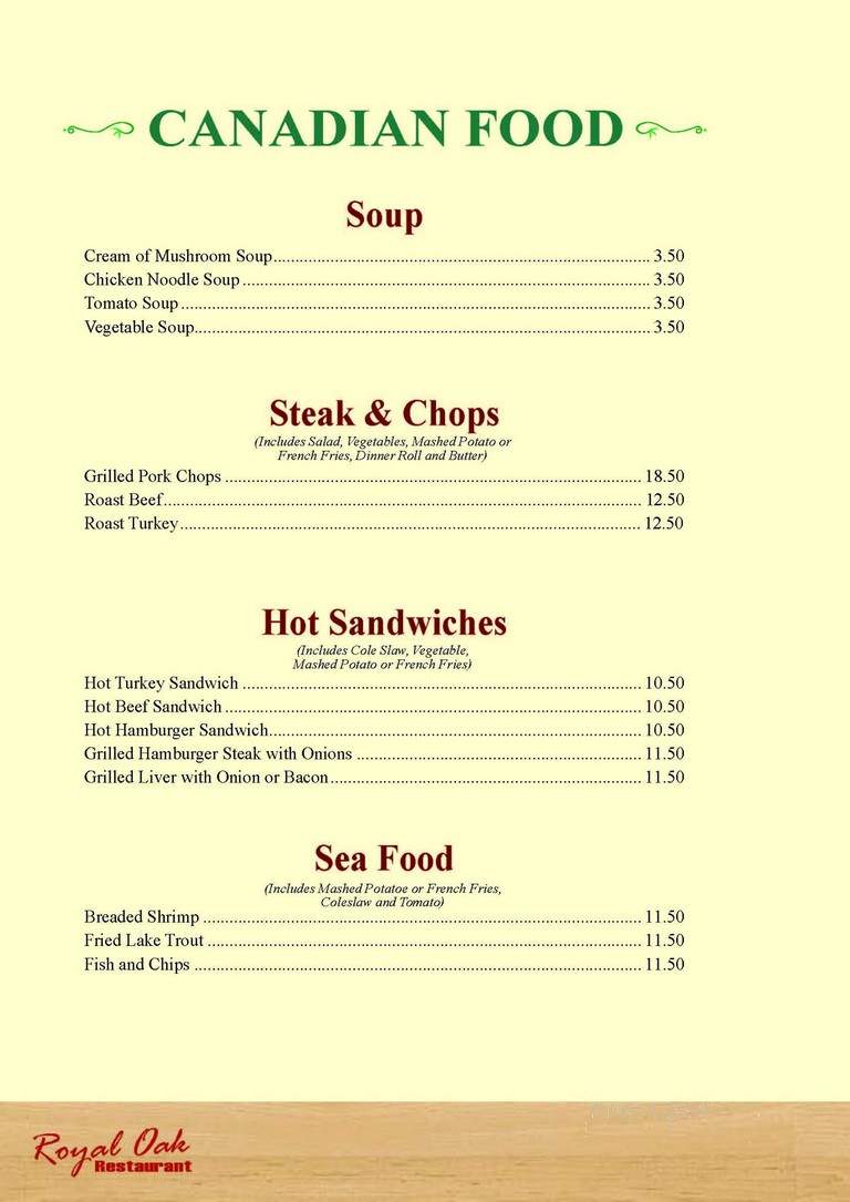 Royal Oak Restaurant - Orillia, ON menu_pic