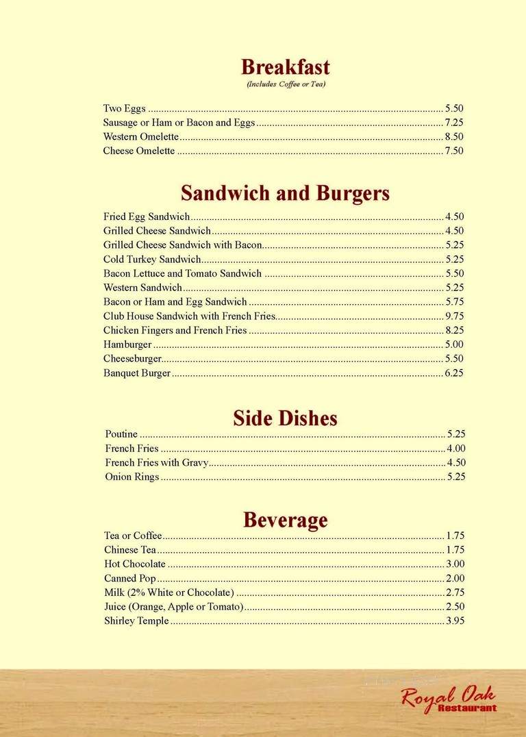 Royal Oak Restaurant - Orillia, ON menu_pic