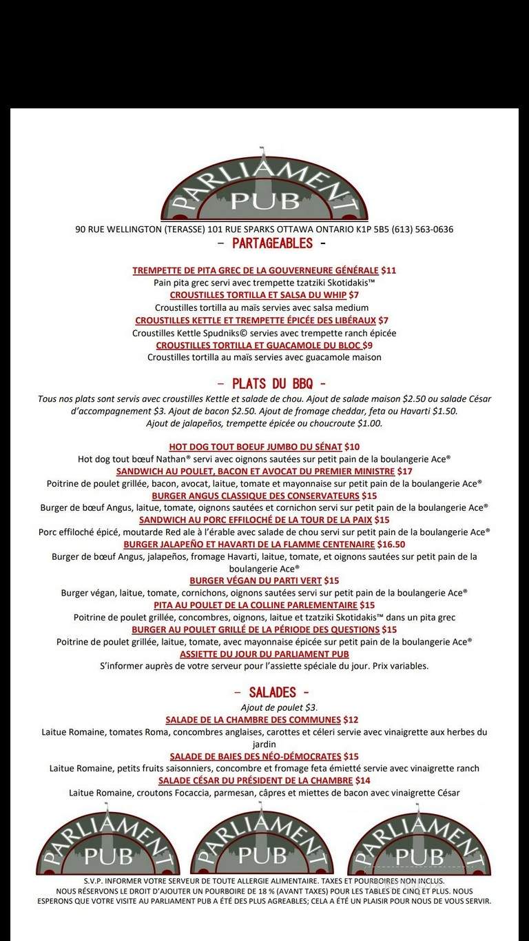 Parliament Pub - Ottawa, ON menu_pic