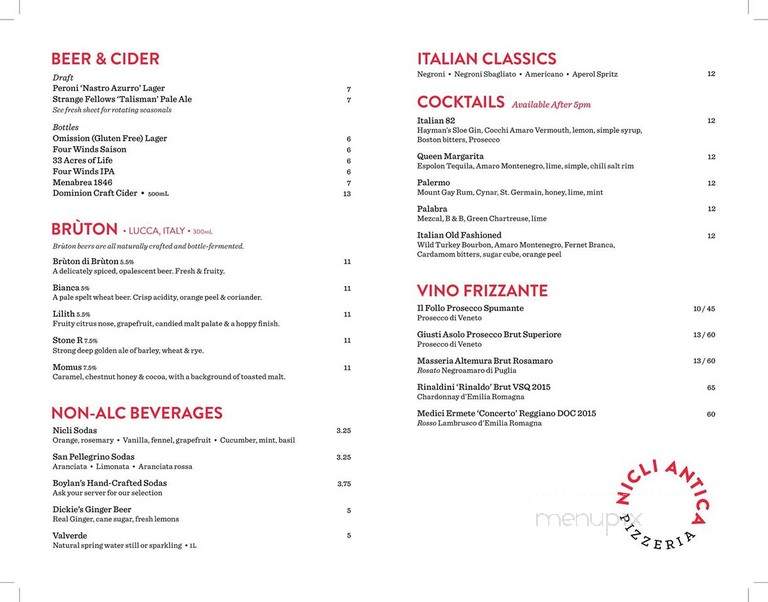 Nicli Antica Pizzeria - Vancouver, BC menu_pic