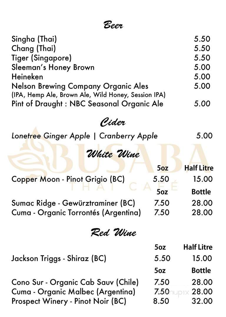 Busaba Thai Cafe - Nelson, BC menu_pic