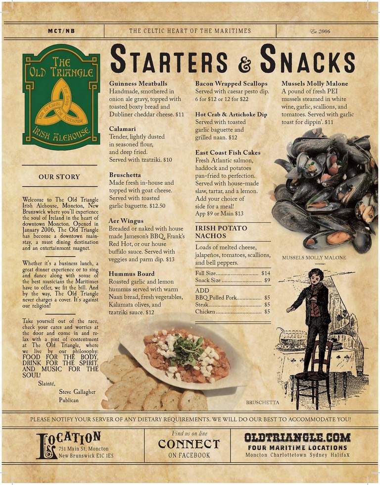 The Old Triangle Irish Alehouse - Moncton, NB menu_pic