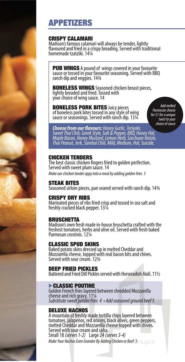 Madison's Restaurant & Bar - Calgary, AB menu_pic