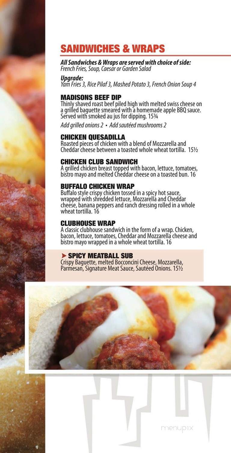 Madison's Restaurant & Bar - Calgary, AB menu_pic