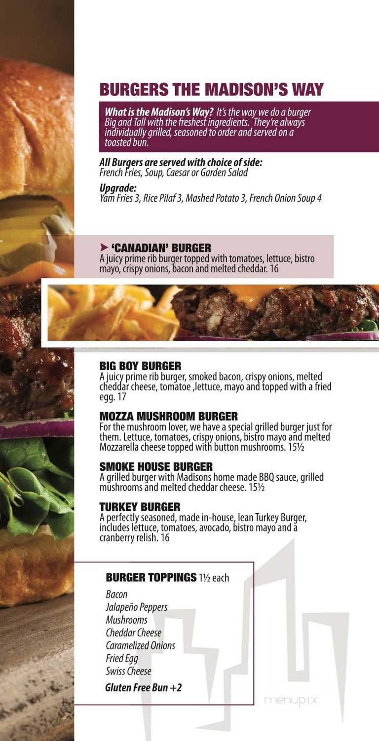 Madison's Restaurant & Bar - Calgary, AB menu_pic