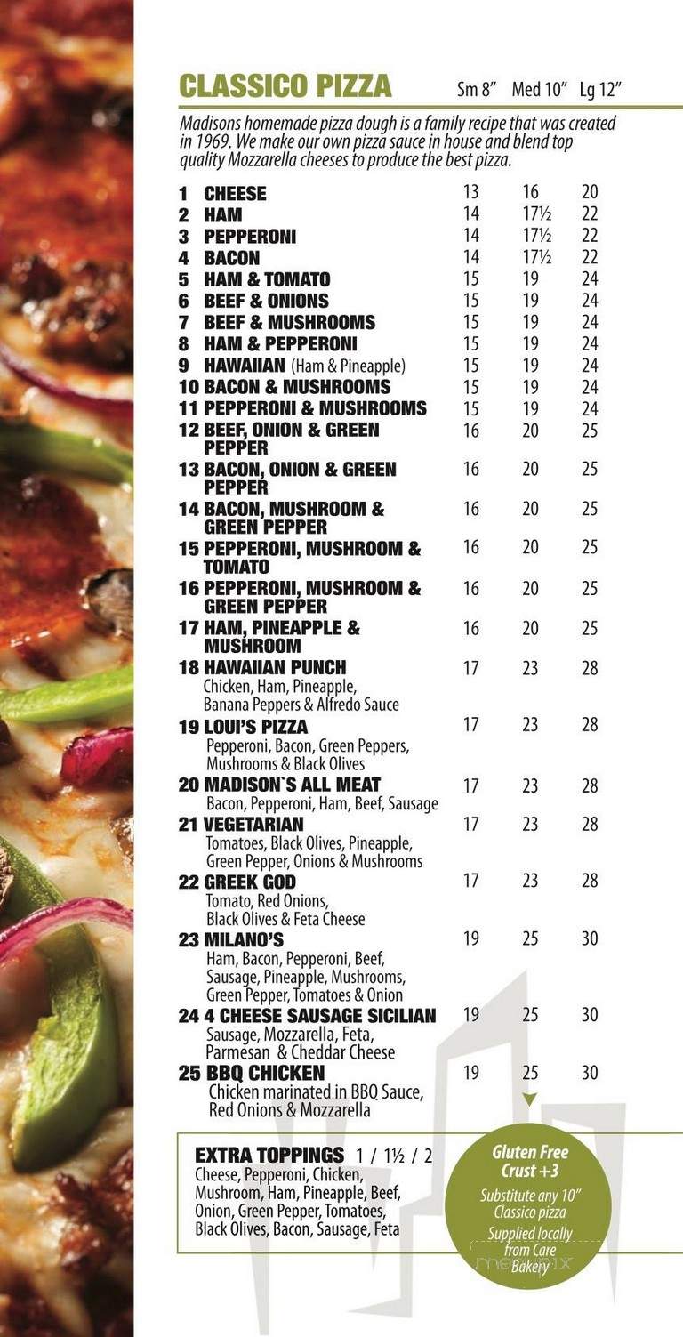 Madison's Restaurant & Bar - Calgary, AB menu_pic