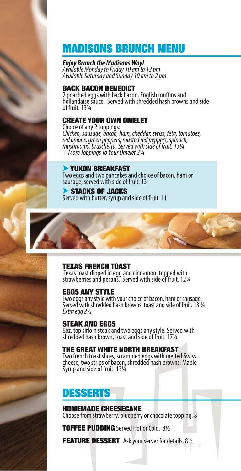 Madison's Restaurant & Bar - Calgary, AB menu_pic