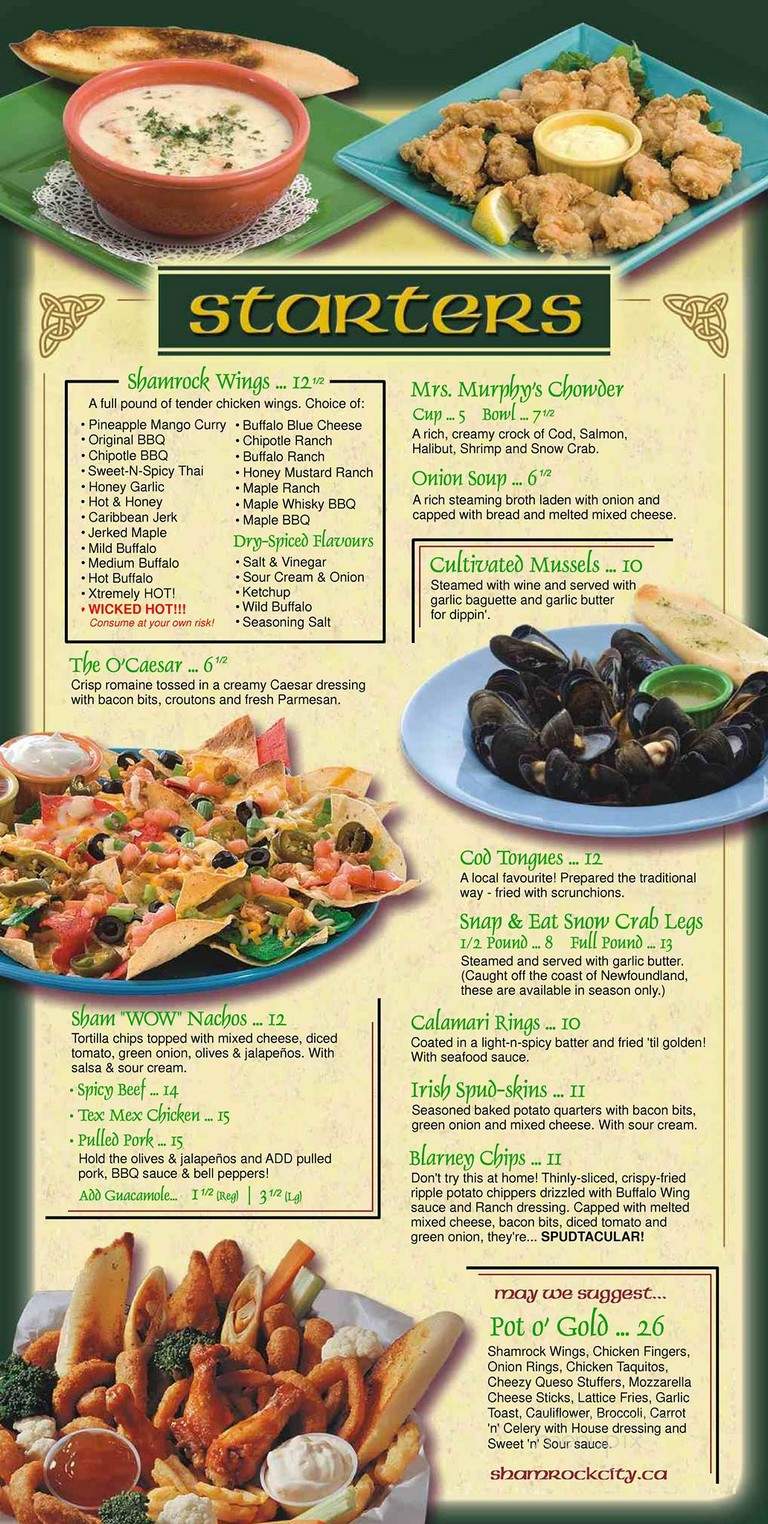 Shamrock City Pub - Saint John's, NL menu_pic