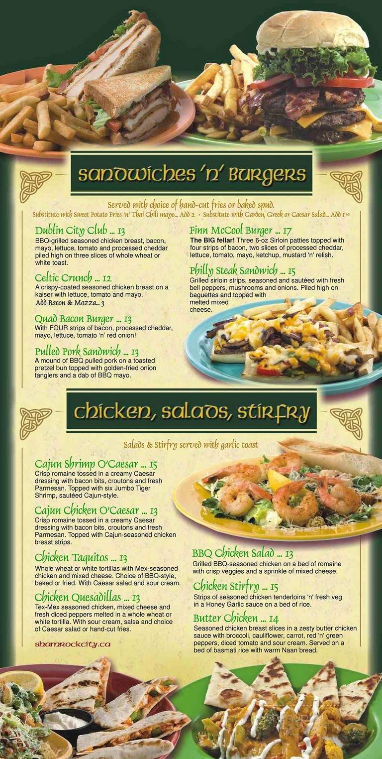 Shamrock City Pub - Saint John's, NL menu_pic