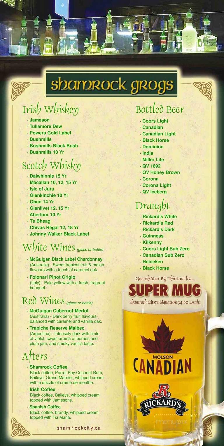Shamrock City Pub - Saint John's, NL menu_pic