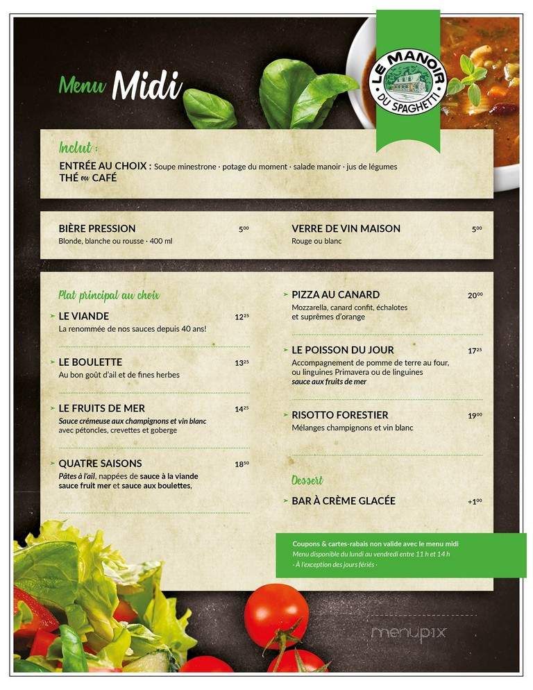 Manoir Du Spaghetti - Trois-Rivieres, QC menu_pic