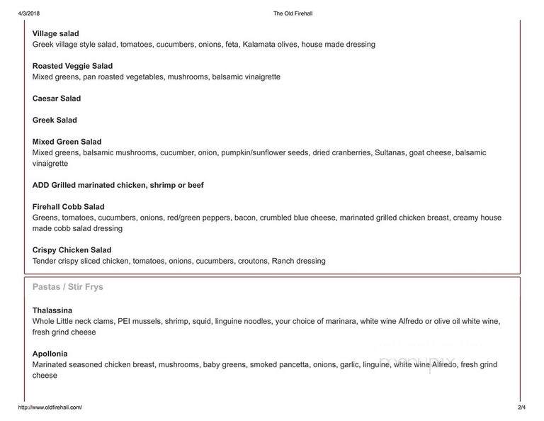 The Old Firehall Restaurant - Niagara-on-the-Lake, ON menu_pic