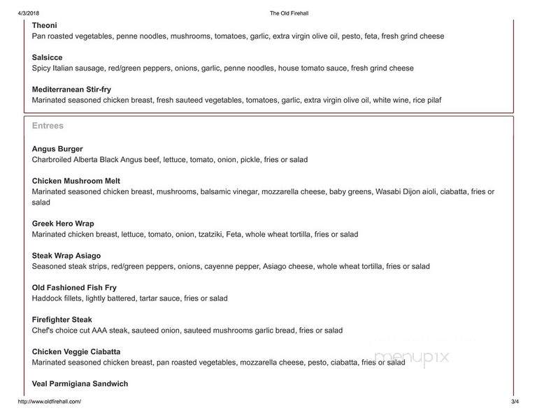 The Old Firehall Restaurant - Niagara-on-the-Lake, ON menu_pic