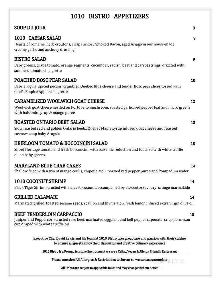 1010 Bistro - Hamilton, ON menu_pic