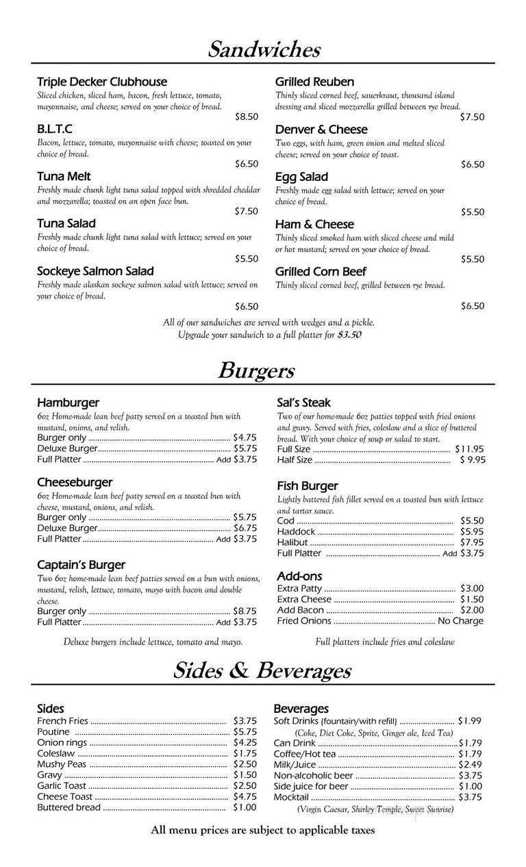 Captain's Table Restaurant - Winnipeg, MB menu_pic