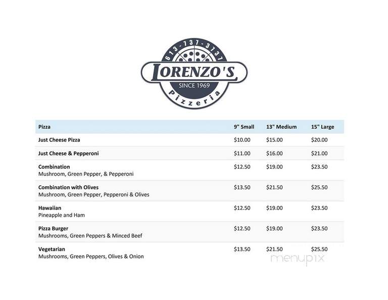 Lorenzo's Pizzeria - Ottawa, ON menu_pic