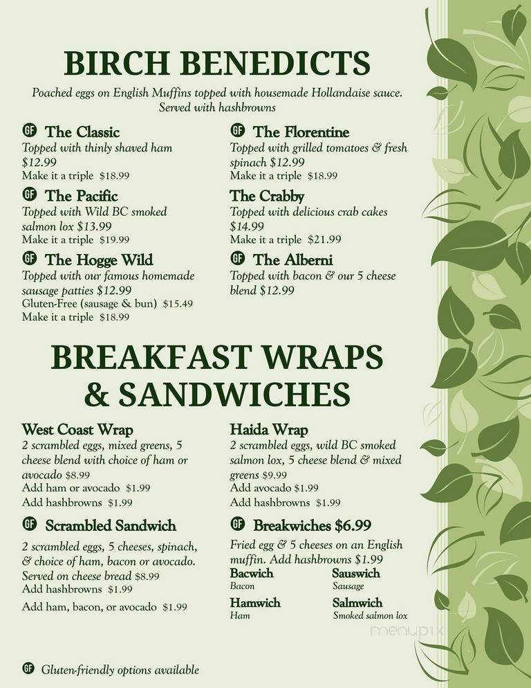 Trees Restaurant - Parksville, BC menu_pic